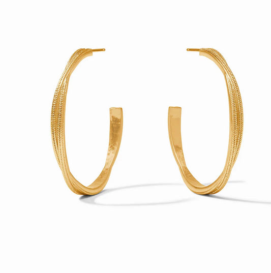 Cheval Twist Hoop earrings by Julie Vos: large, textured 24K gold, braided semi-circular hoops. Available in two sizes.