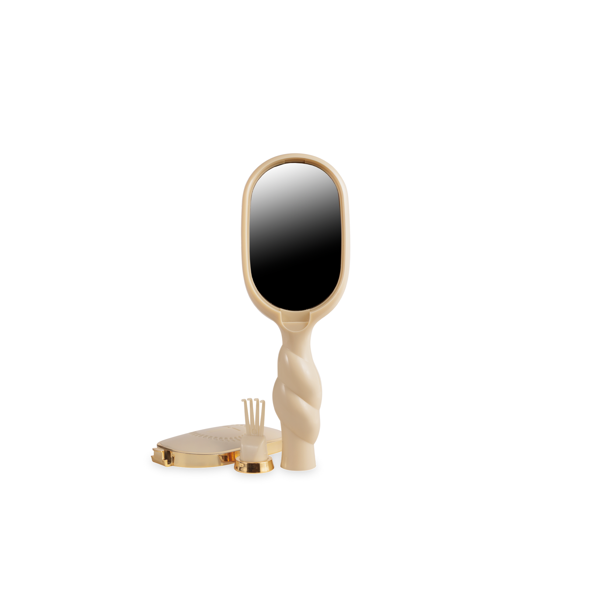 The Mini Boar Brush | Tan; compact size, tan bristles, ergonomic handle. Available in small and medium.