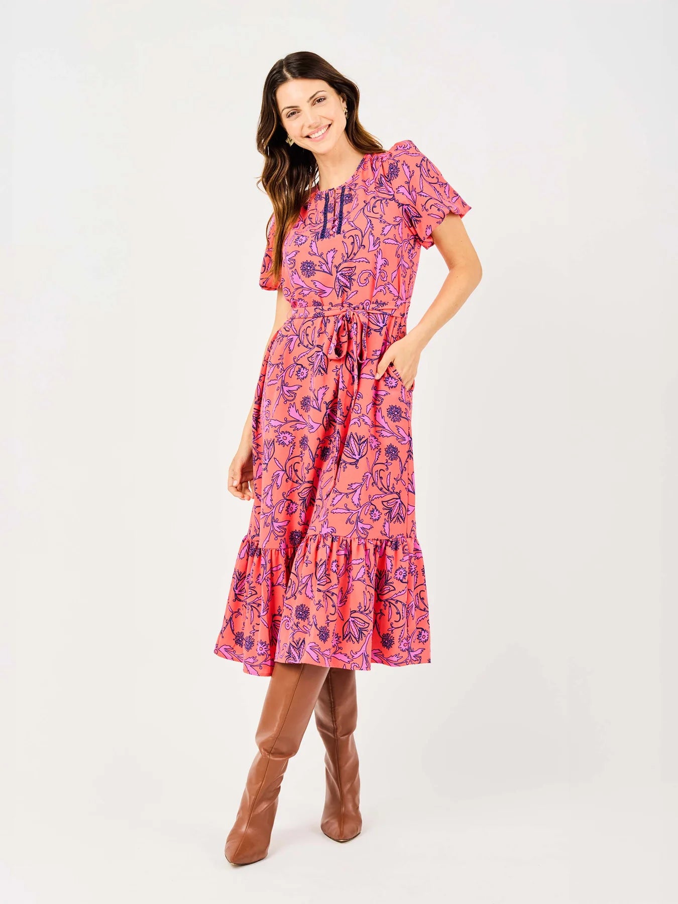 Camila Toile Tulip Coral Dress