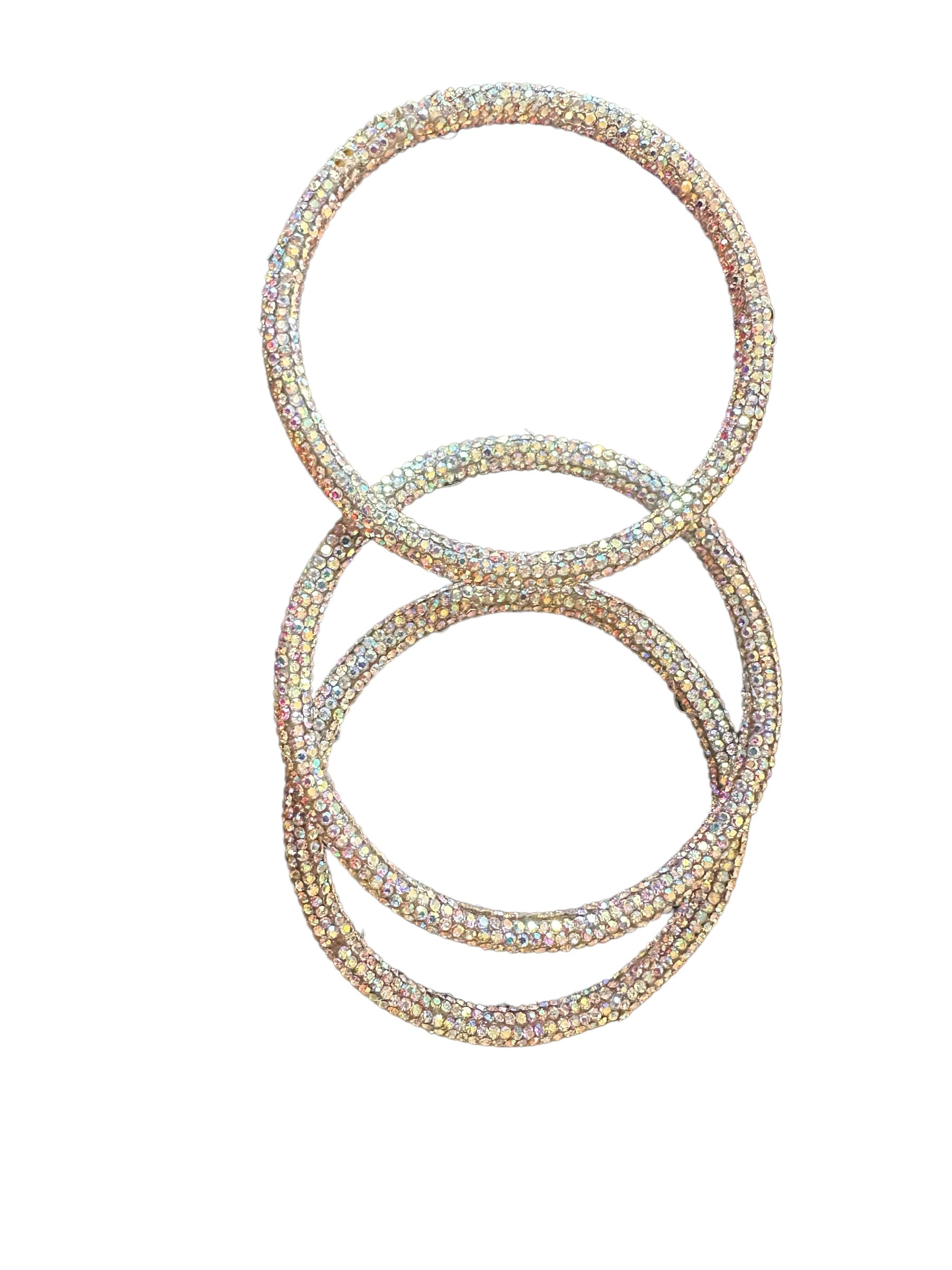 Four Glitter Bangles with shimmering, rhinestone-encrusted surface. Sizes available: Small, Medium, Large.