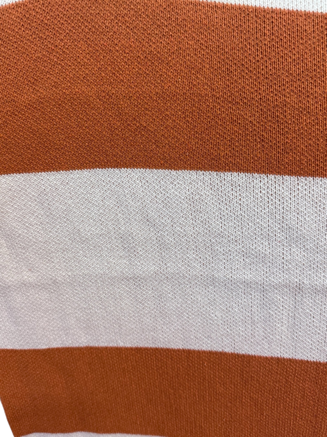 Knit Throw - Multi Stripe Texas, wide horizontal burnt orange and cream stripes.