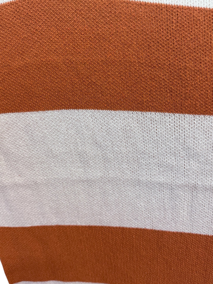 Knit Throw - Multi Stripe Texas, wide horizontal burnt orange and cream stripes.