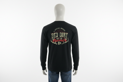 Red Dirt Hat Company Men’s Longsleeve with "Red Dirt Hat Co." and western graphic on back. Available in sizes S-XXL.