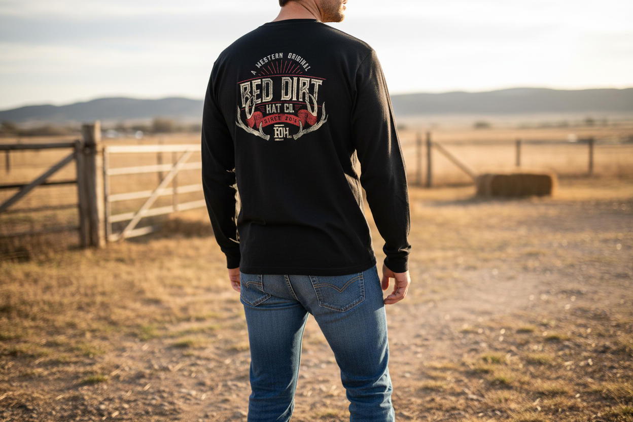 Red Dirt Hat Company Men’s Longsleeve, available in sizes S-XXL. Simple, classic design with comfortable fit.