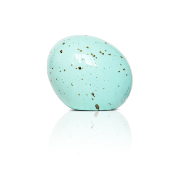 Light blue egg with dark brown speckles, Nora Fleming Mini. Available size: mini collectible accent.
