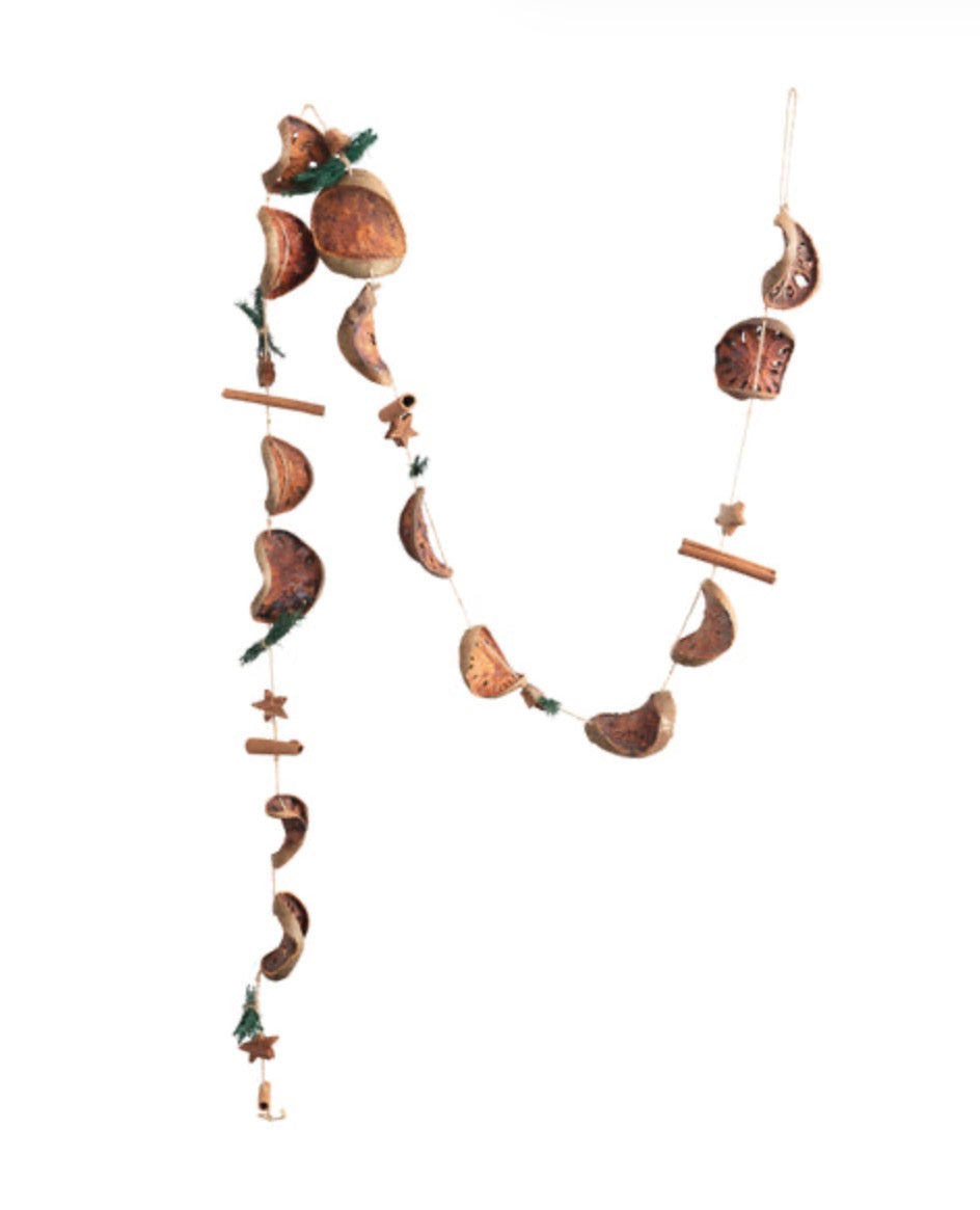 72” Dried Garland with dried fruit slices, cinnamon sticks, and star ornaments.
