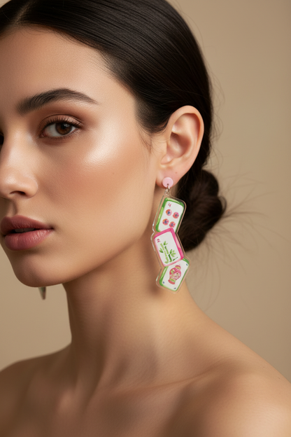 Lucky Tile Mahjong Earrings—bold, vibrant statement earrings inspired by mahjong tiles. Available in small and large sizes.