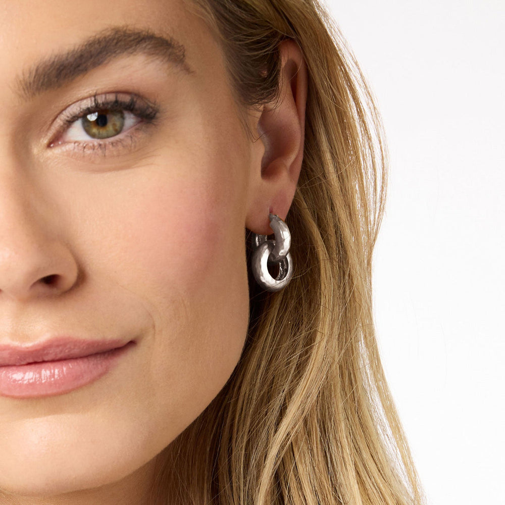 Catalina 2-in-1 Earring Silver hoops, tarnish-free. Available in small and medium sizes.