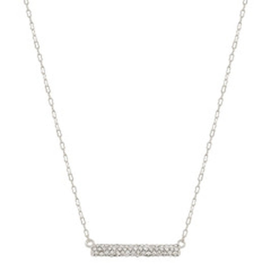Thin silver chain with horizontal bar pendant, sparkling stones; adjustable length. Available sizes: S, M, L.
