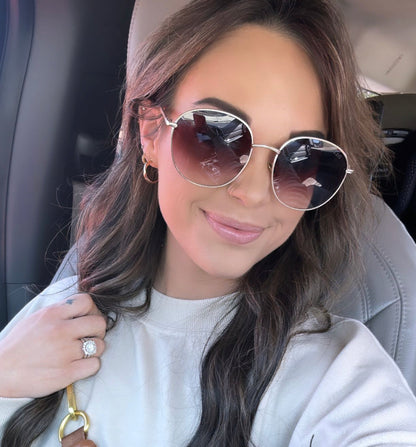 Georgie sunglasses shown in cream; available in S, M, and L sizes.