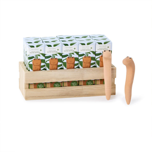 Beige Water Worm Plant Water Sensor plush toys, terracotta-inspired. Available sizes: small and large.
