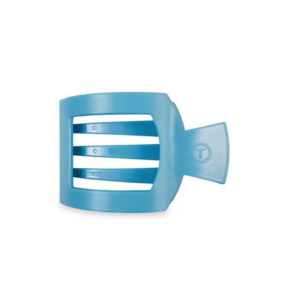 Blue TELETIES Square Flat Hair Clip with three slots, right handle; available in small, medium, and large sizes.