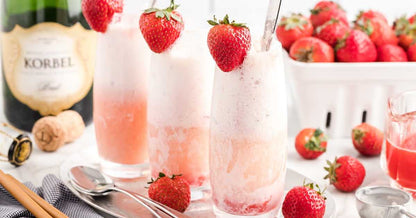 Wine & Cocktail Slush Mix Bags used in three strawberry champagne floats; available in small, medium, and large sizes.