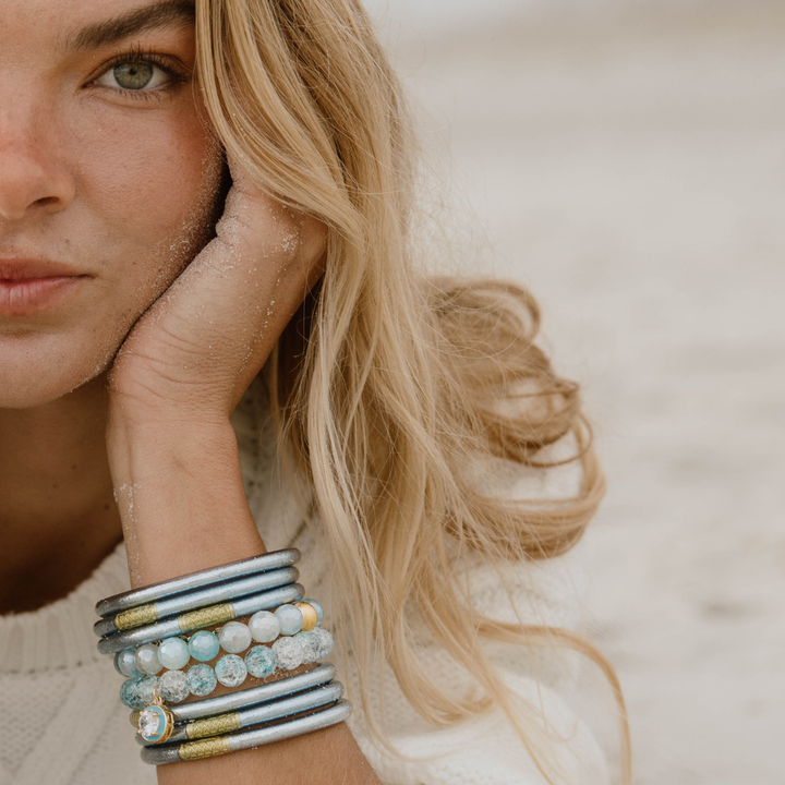 Celeste All Weather Bangles® (AWB®) Set of 6—beaded, metallic accents; available in S, M, L, and XL sizes.