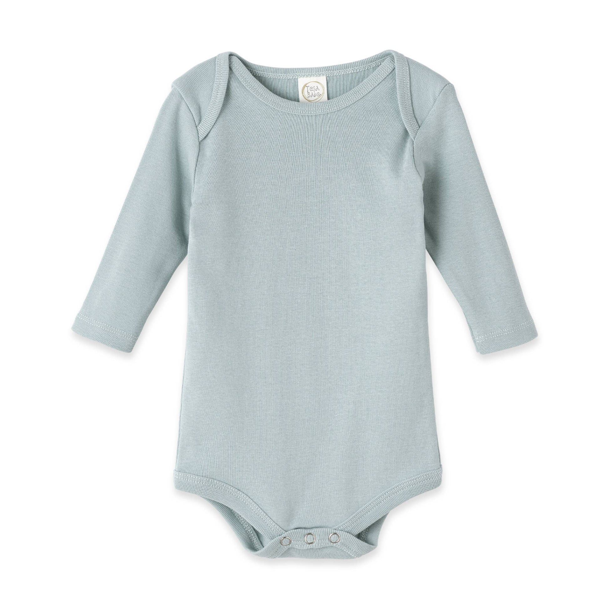 Set of 2 light blue baby boy bodysuits with truck and car prints, long sleeves, snaps; sizes NB-24M.