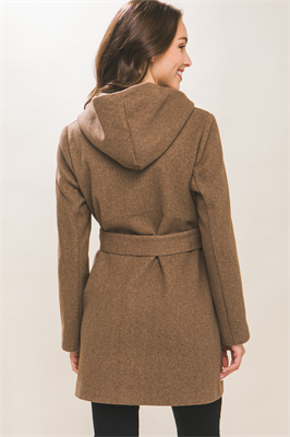 Fleece Belted Hoodie Coat: Offers warmth and style with a belted waist and cozy hood. Sizes available: S, M, L, XL.