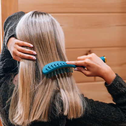 Vented Hair Brush - Teal With It, featuring anti-static bristles; available in small and large sizes.