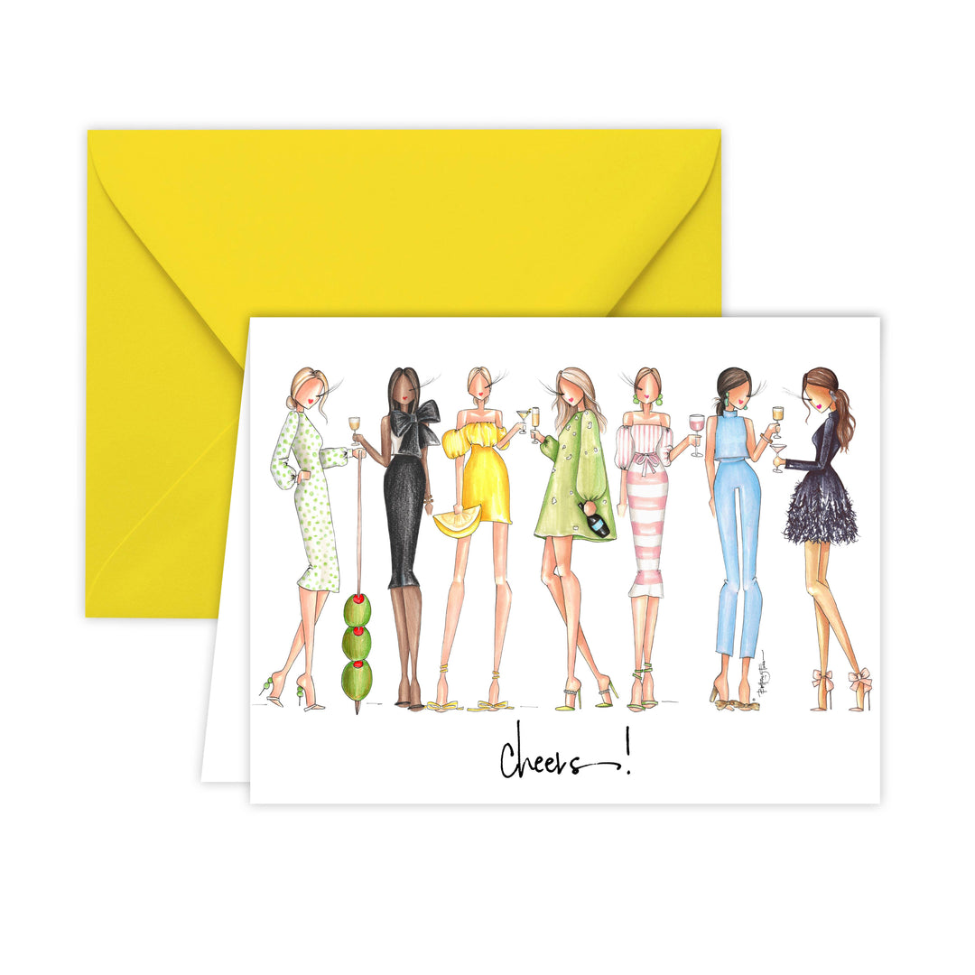 Cheers" greeting card, blank inside, "Cheers!" text below, includes bright yellow A2 envelope (4.25" x 5.5").