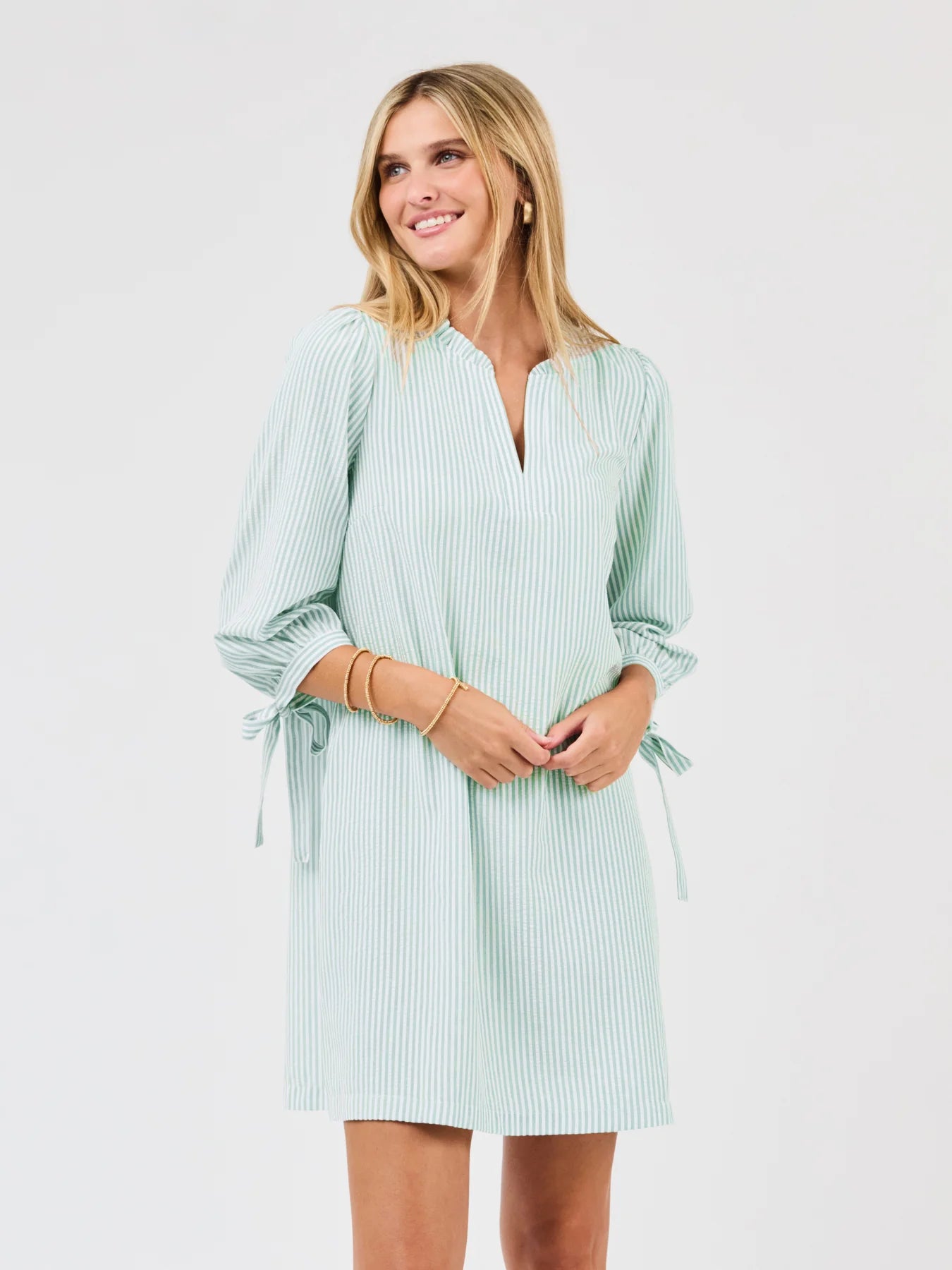Lainey Seersucker Dress | Seafoam + White
