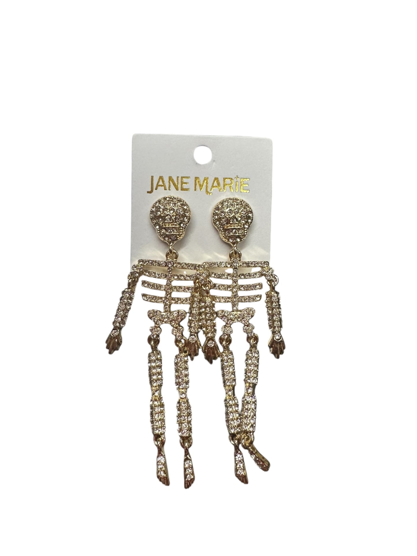 Clear Crystal Embellished Dangly Skeleton Earrings