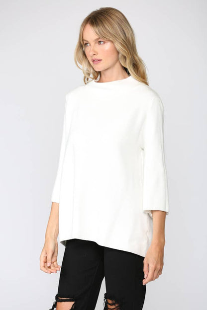 Cream Mock Neck Bell Sleeve Sweater
