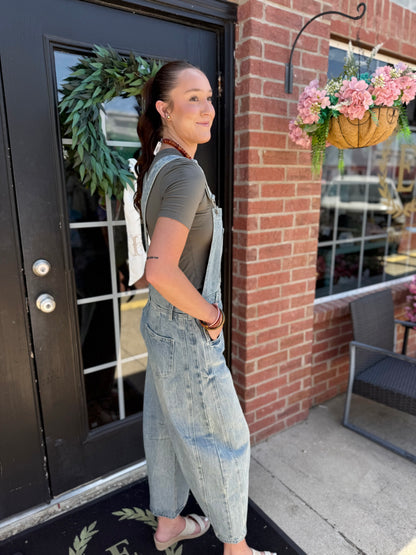 Dakota Mineral Wash Denim Jumpsuit, available in sizes S-XL.