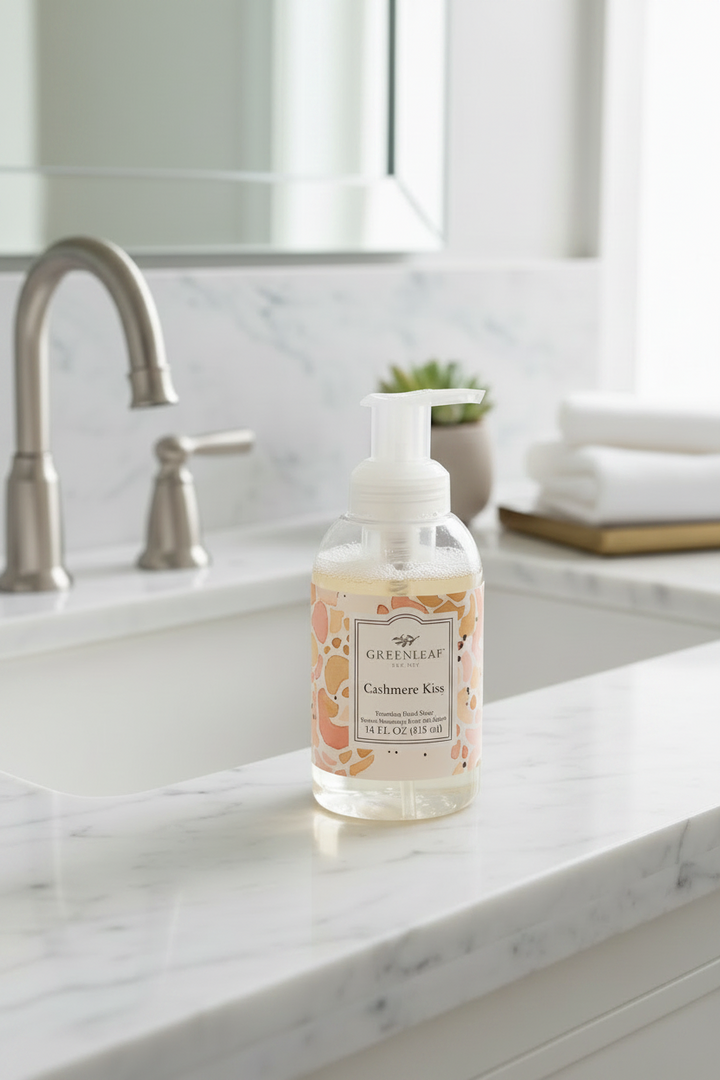 Cashmere Kiss Foaming Hand Soap bottle, available in multiple sizes, offers gentle cleansing and luxurious fragrance.