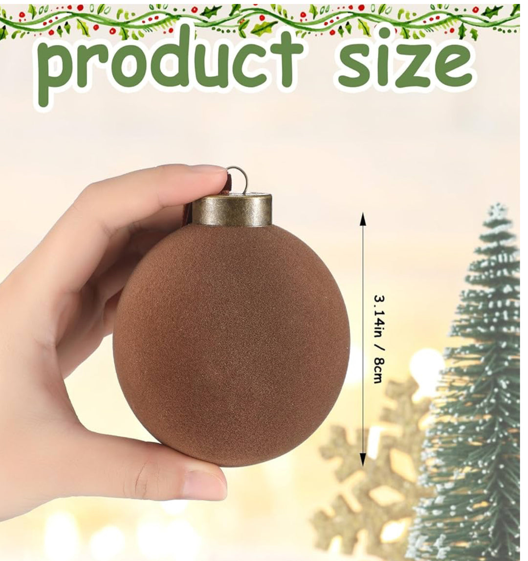 Round brown velvet Christmas ball ornament with a metallic cap, 3.14 inches or 8 centimeters.