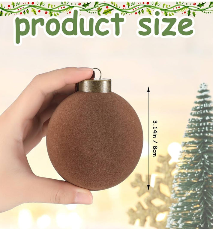 Round brown velvet Christmas ball ornament with a metallic cap, 3.14 inches or 8 centimeters.