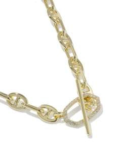Elisa Toggle Link Chain Necklace Gold with oval gold links, diamond-encrusted loop, toggle closure. Available in 16", 18".