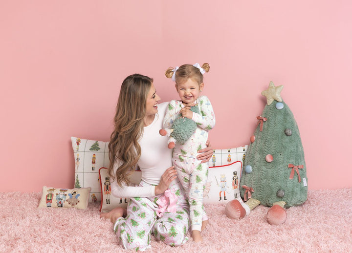 Nutcracker Gingham PJ set with long-sleeve top and pants in a colorful nutcracker print.