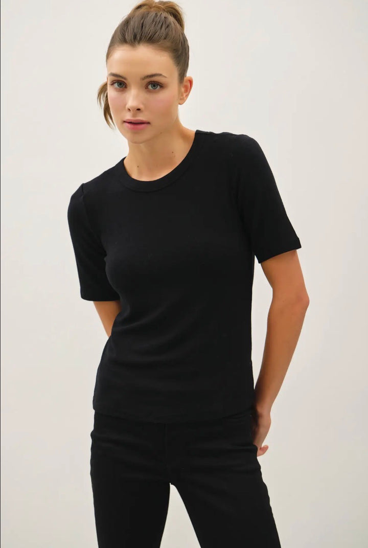 Black Ultra Soft crew neck short-sleeve tee. Available in all sizes.