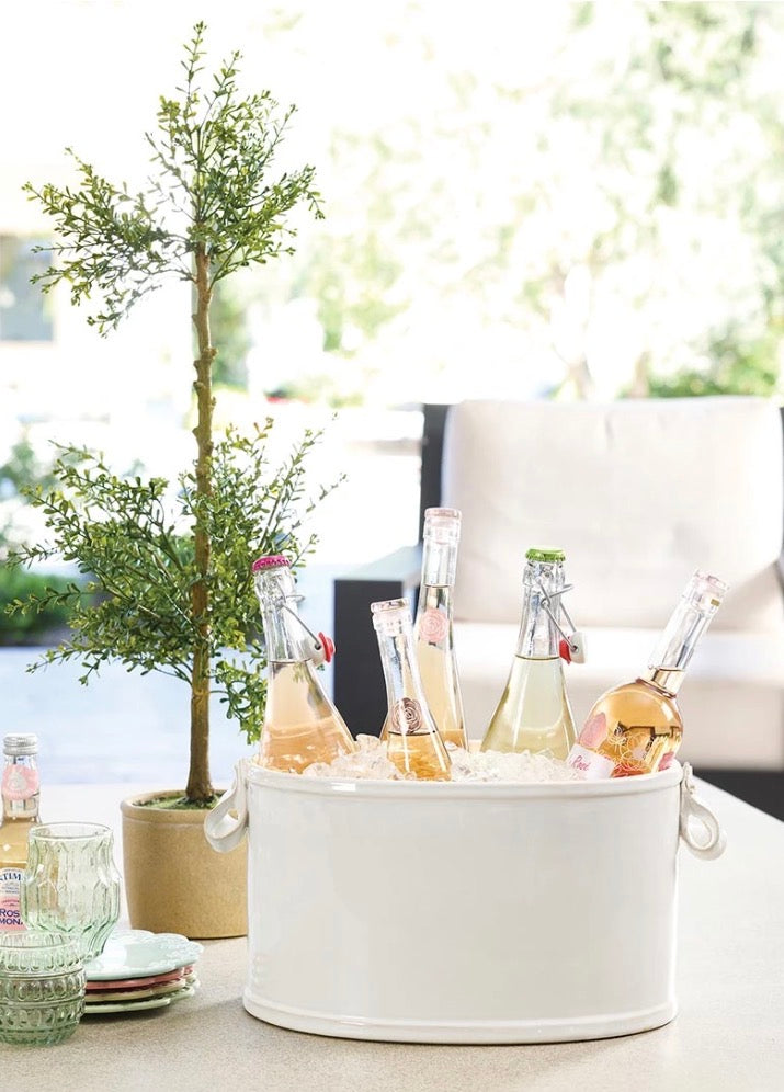 Ceramic Ribbon Handle Bucket filled with bottled drinks; available in multiple sizes.