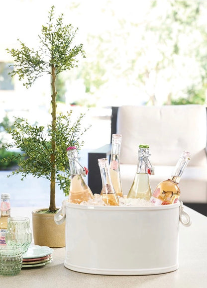 Ceramic Ribbon Handle Bucket filled with bottled drinks; available in multiple sizes.