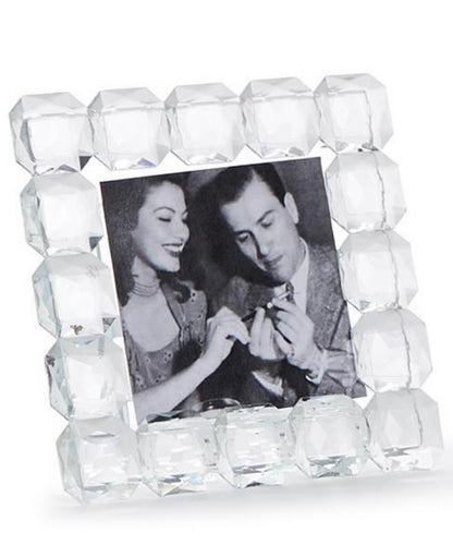 Brilliant Cut Crystal Frame with clear faceted cube-like detailing; available in 4x6 and 5x7 sizes.