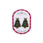 Christmas tree-shaped holiday earrings with colorful decorations. Available in small and medium sizes.