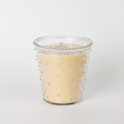 Sweet Grace Collection Candle #80: cream soy-blend wax in clear glass with raised dots. Available in multiple sizes.