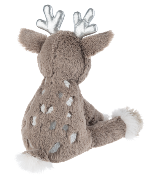 Cuddleprance Reindeer plush toy with silver antlers and shimmering silver spots. Available in multiple sizes.