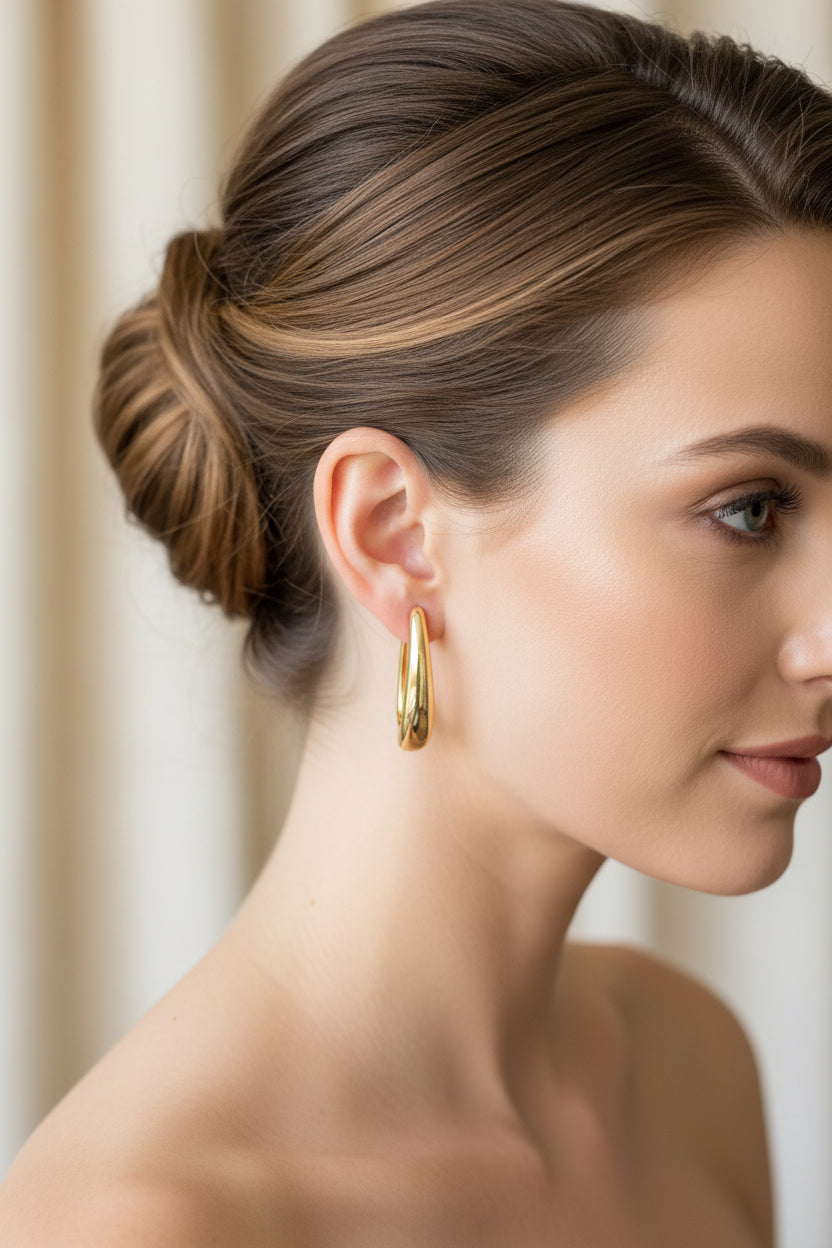 Hoop Earrings shown; available in small, medium, and large sizes.