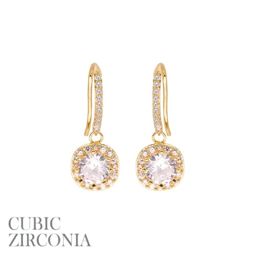 CZ Rhinestone 18K Gold Plated Fishhook Drop Earring