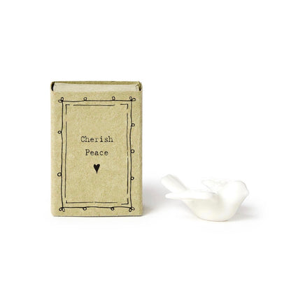 Small beige Dove Matchbox with "Cherish Peace" and a heart symbol. Available in multiple sizes.
