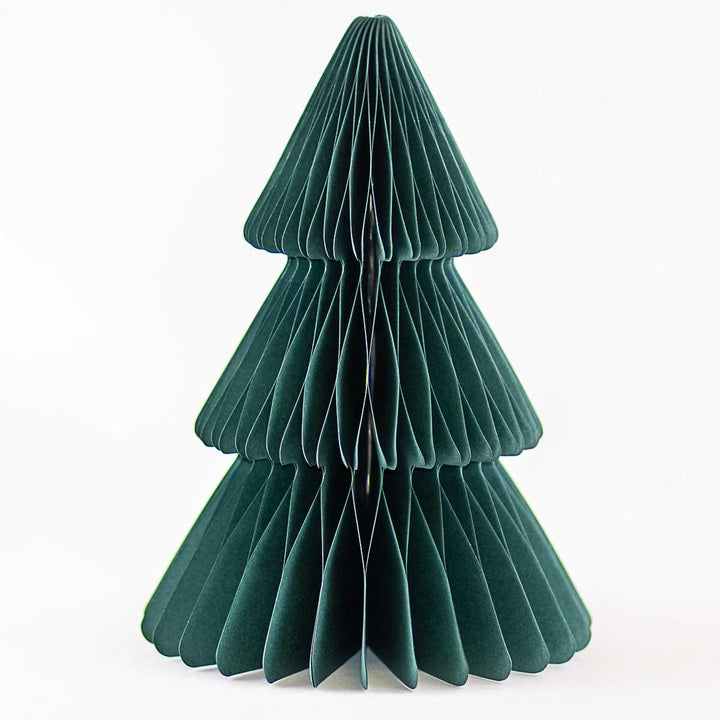 Dark green, three-tiered accordion paper tree.