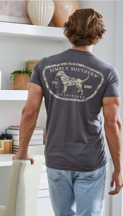 Men’s Camodog Short Sleeve T-Shirt shown; available in sizes S–XXL.