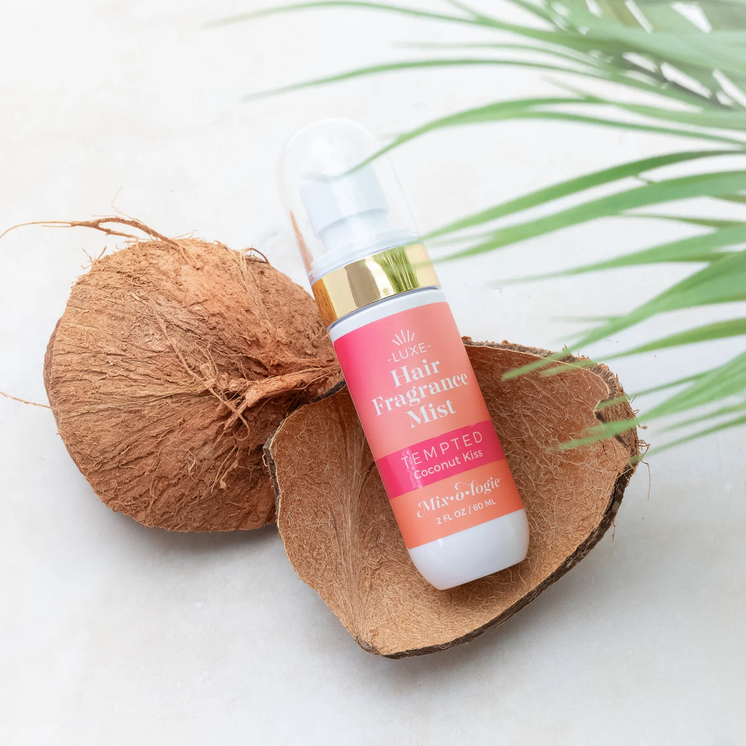 Mix O Logie Hair Fragrance Mist Tempted, alcohol-free; bottle shown. Available in 3.4 oz and 1 oz sizes.