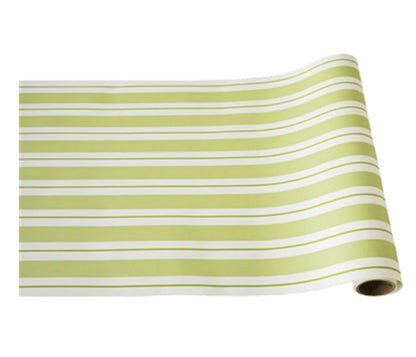 Green Awning Stripe Runner wrapping paper with horizontal green, white, and yellow stripes. Available in multiple sizes.