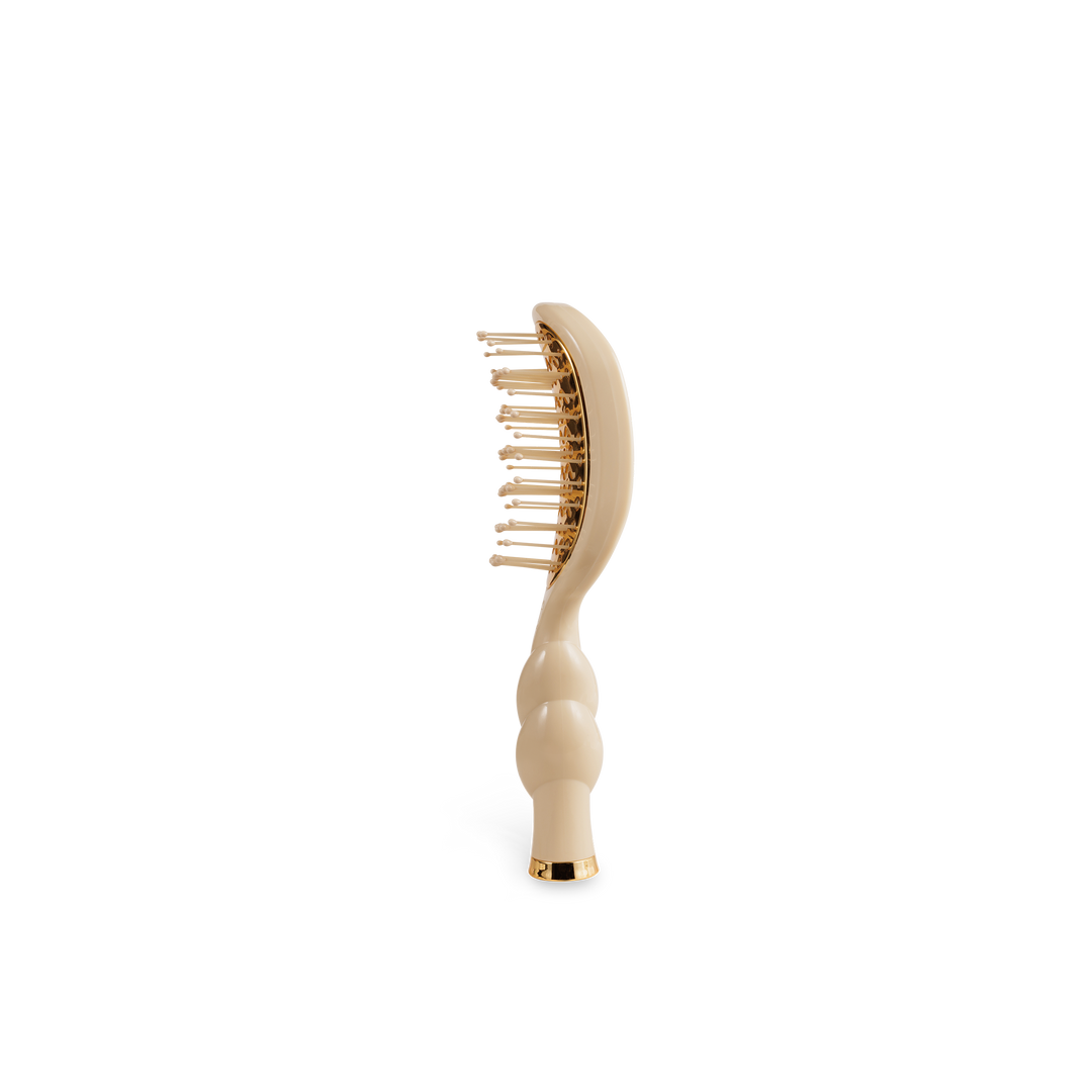 Mini Vented Brush | Tan with gold bristles and ergonomic handle, available in mini size, for short hair and travel.