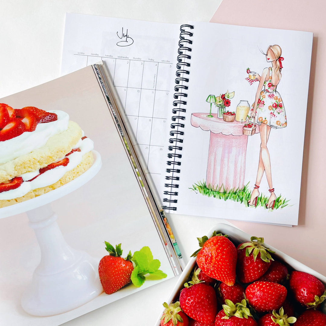 2025 Planner: open spiral-bound yearly planner with floral illustrated cover; available in multiple sizes.