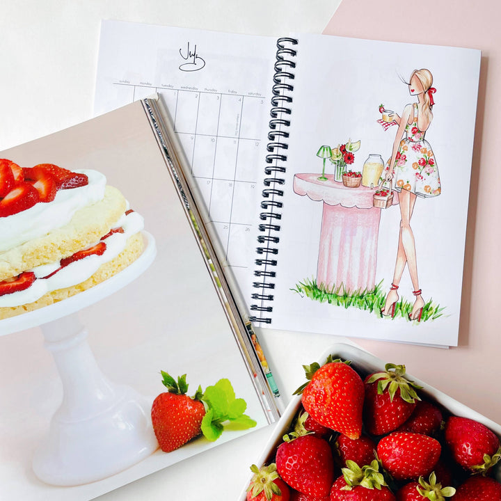 2025 Planner: open spiral-bound yearly planner with floral illustrated cover; available in multiple sizes.