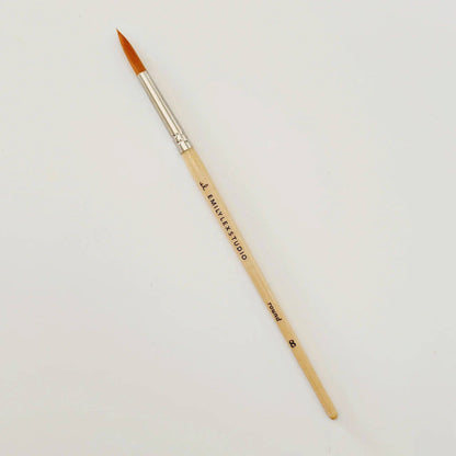 Set of five round-tipped synthetic taklon brushes with "ENVILEXSTUDIO" engraved wood handles; sizes 0, 2, 4, 6, 8.