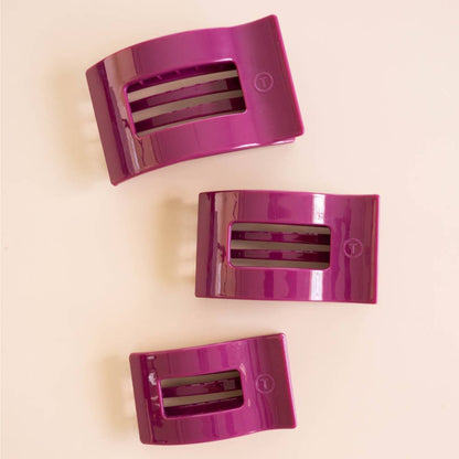 Mulberry Medium Flat Rectangle Hair Clip in glossy mulberry purple with wide slats, available in medium size.